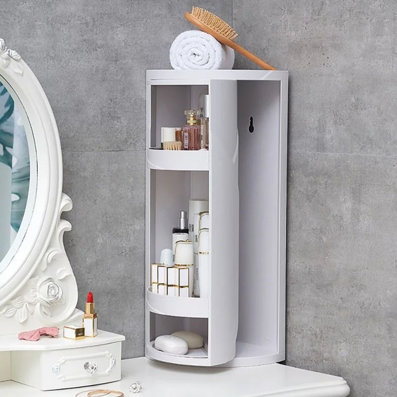 3-Layer Bathroom Corner Storage Rotating Wall-Mounted Shelf Shampoo Cosmetics Kitchen Household Bathroom Storage Accessories