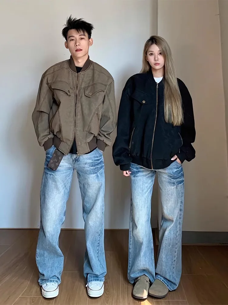 

Модные ретро-джинсы с широкими штанинами, молодежные, со средней посадкой, на молнии, прямого кроя, свободного покроя