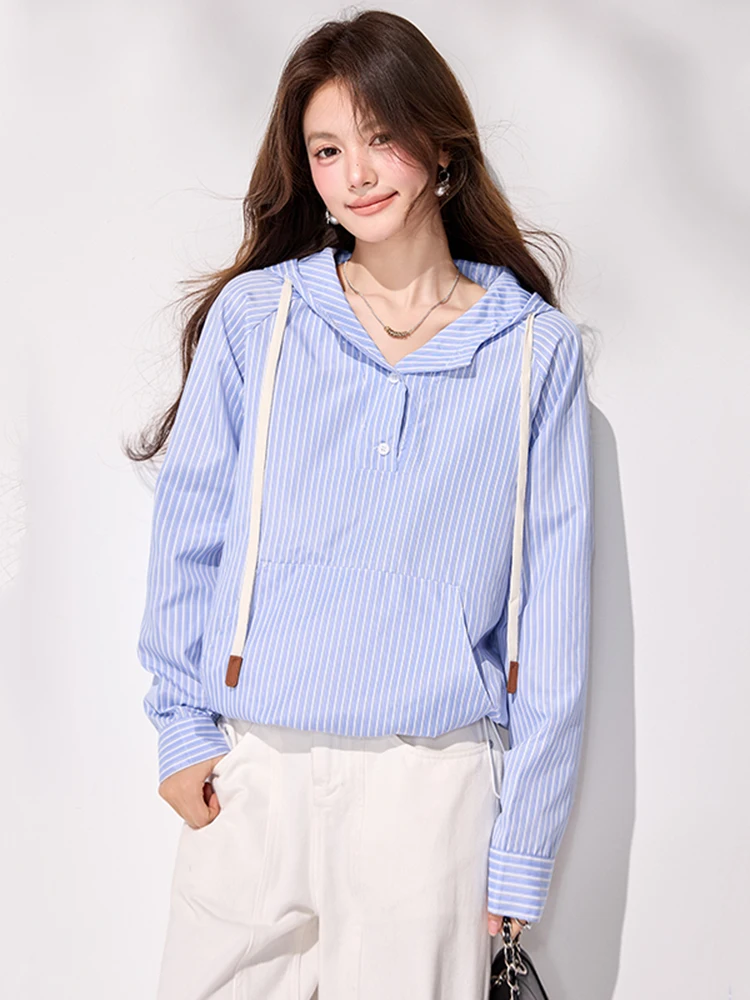 

Женская полосатая толстовка с капюшоном и длинными рукавами Ele, весенняя мода 2026, новая женская толстовка-куртка, приятная к телу, дышащая.