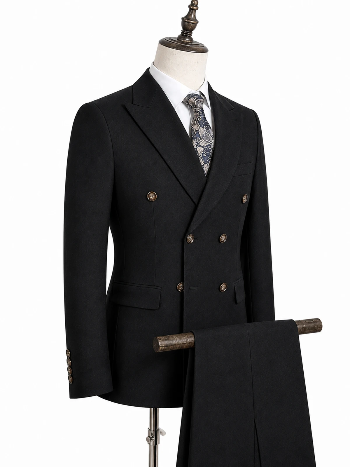 Immagine 3: Abito da Uomo Doppiopetto 2 Pezzi Slim Fit Giacca Blazer Nera Pantaloni Formale per Ufficio Matrimonio Sposo
