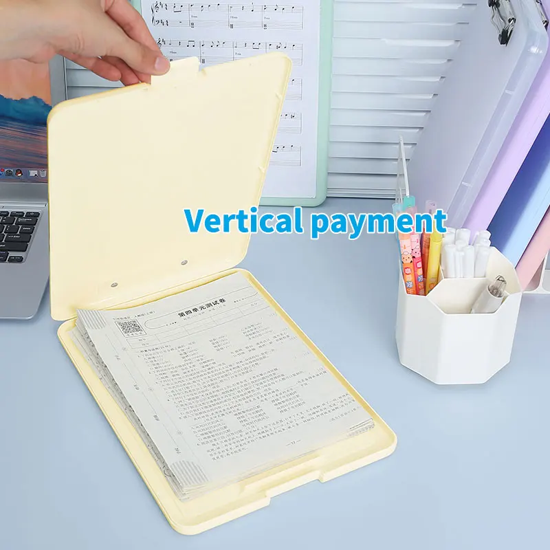 Waterproof A4 File Box With Pen Slot And Writing Pad - Multi-Functional Paper Storage File Box With Plastic Writing Plate Holder