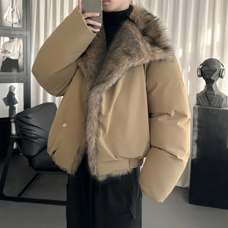 

American Sle Cleanfit ort Jaet Men's Retro Large Collar Fur Coat Cotton Clothes Thiened Long Sve Zipper Closure