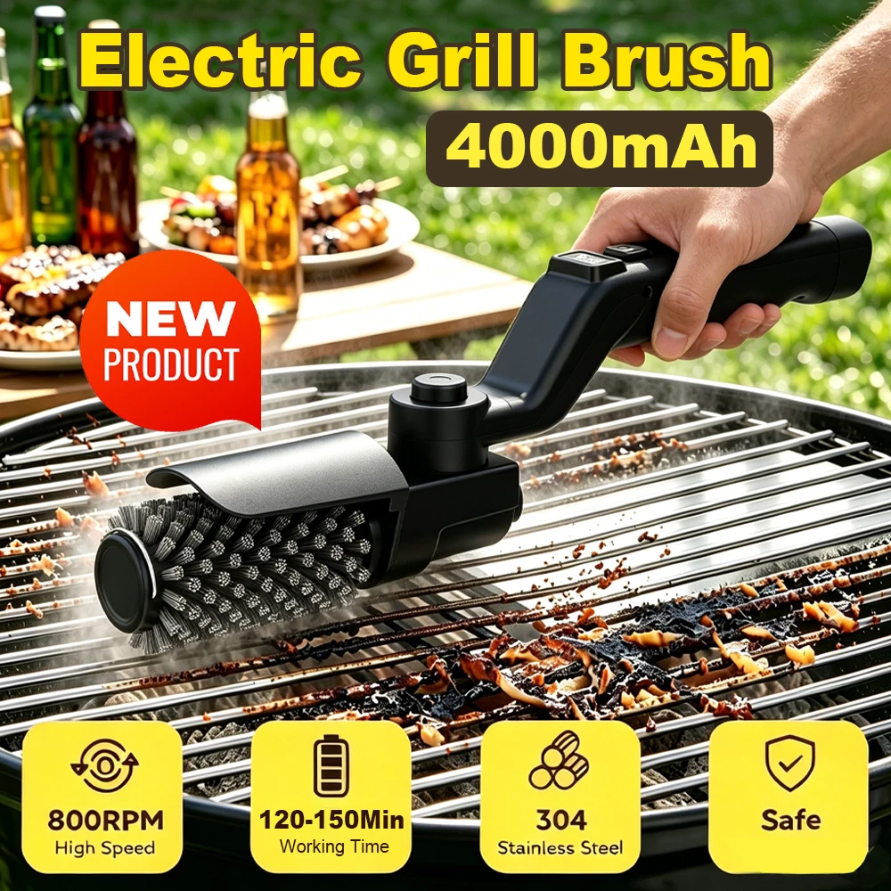 

Electric Grill Brush 4-Speed 400RPM Cordless BBQ Cleaner with 2 Replaceable Heads & 4000mAh Battery for Fast Grill Grate Clean