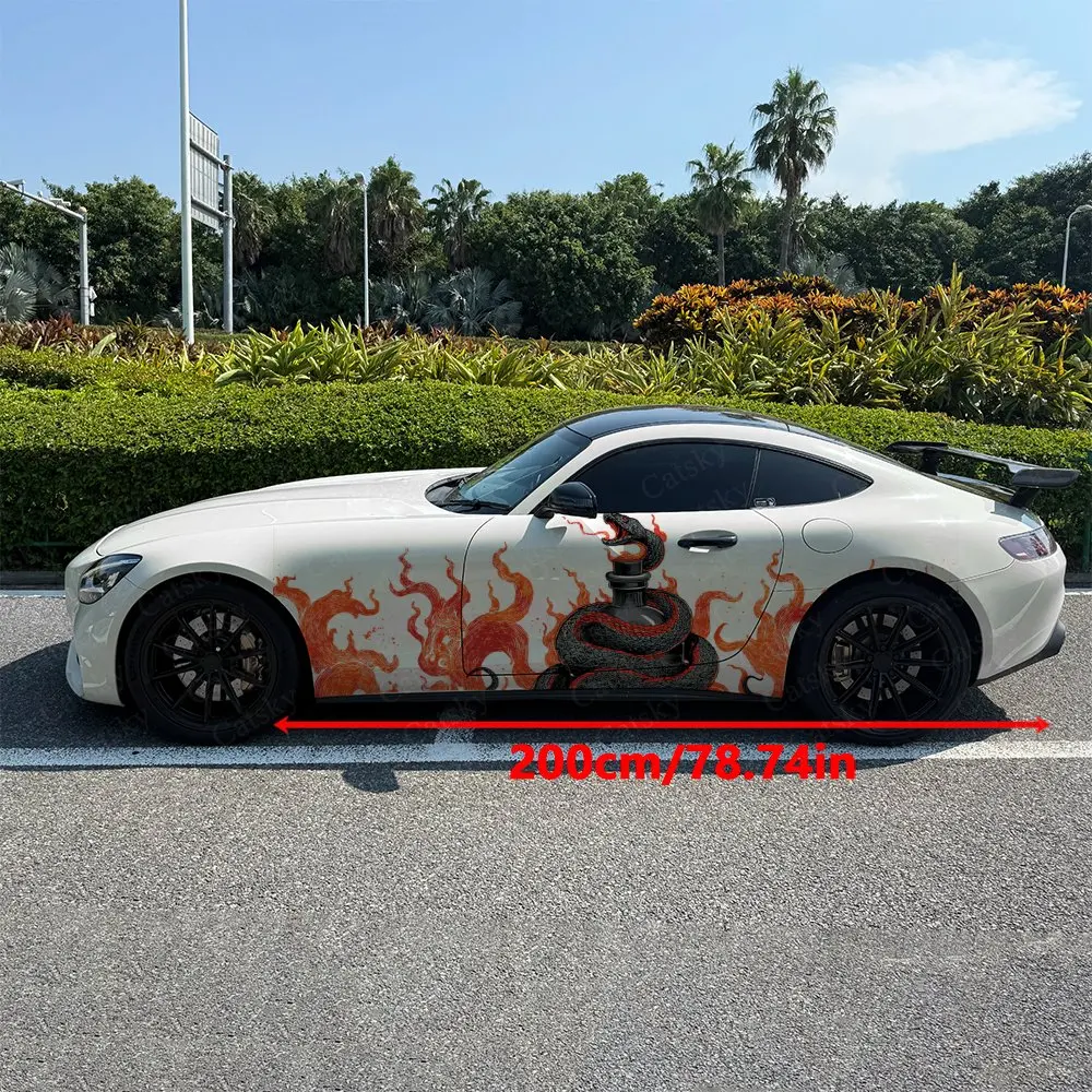 2pcs Fire Snake Blazing Bottle Frenzy, Fade-resistant, Enhance Vehicle Aesthetics With Bold Artistic Design Car Vinyl Wraps