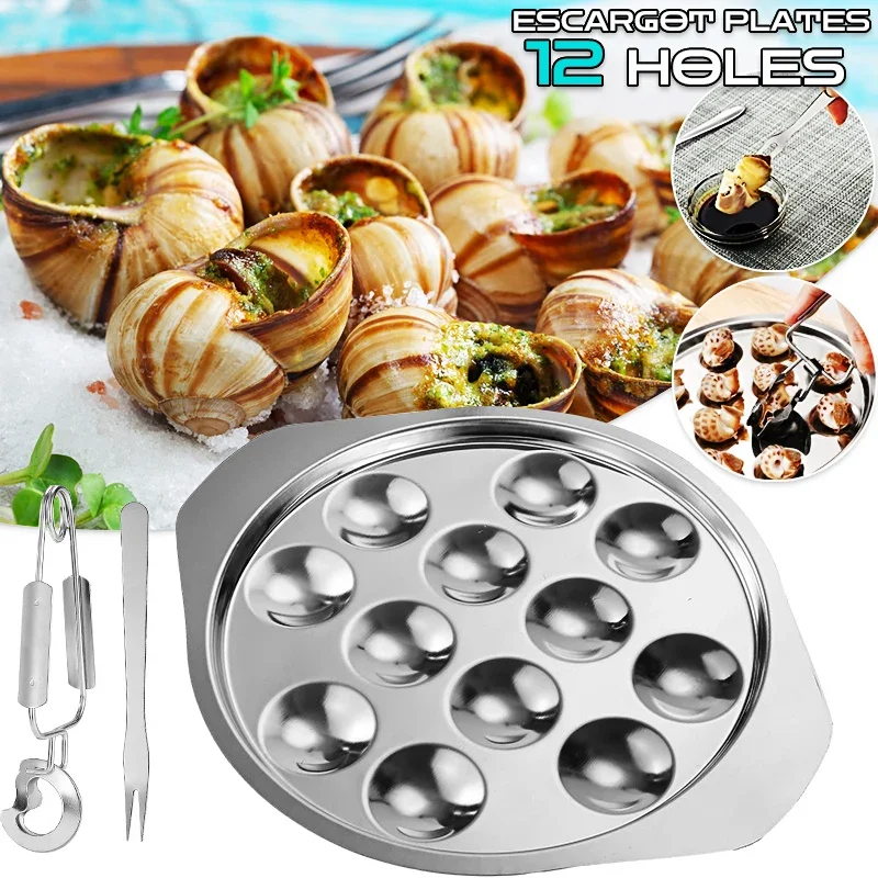 

Stainless Steel Escargot Plates with 12 Compartment Holes 7.2 Inch Seafood Snail Dish Round Oyster Plate Escargot Serving Tray