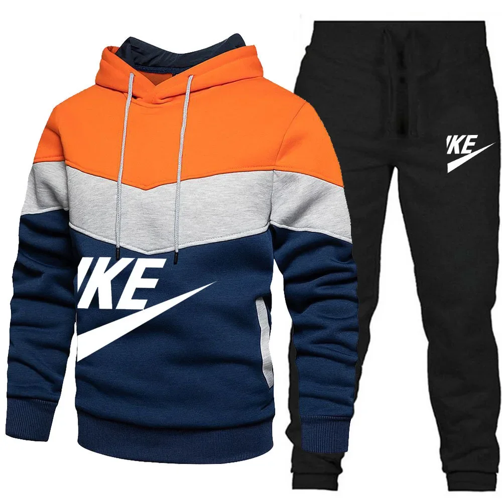 2024 new men\'s autumn and winter casual hoodie pullover + trousers 2 sets of sportswear male sports brand clothing sportswear