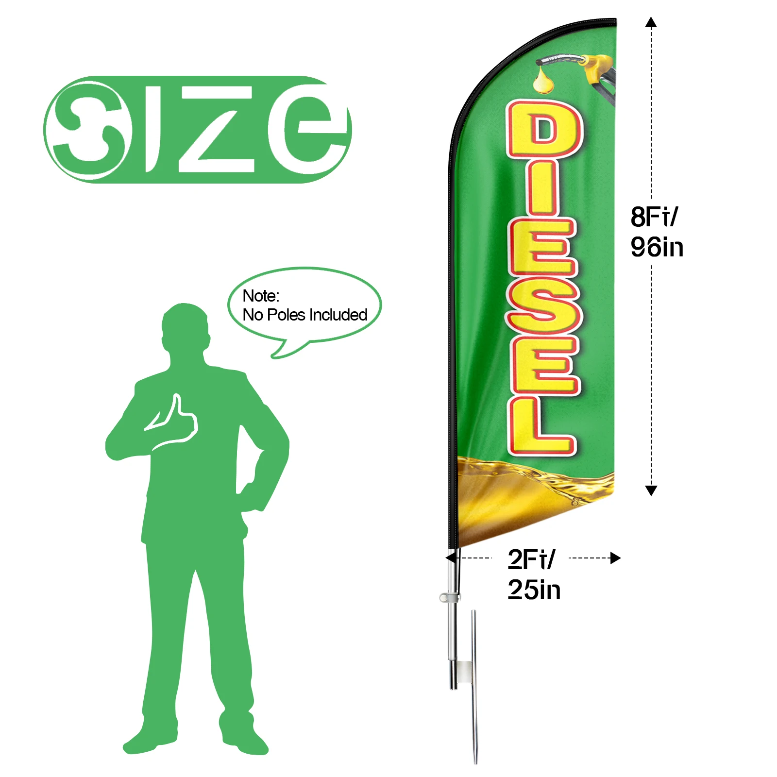 FSFLAG 1PCS 8FT Diesel Feather Flag with Pole Kit and Ground Spike Swooper Banner Decorations(No Pole)