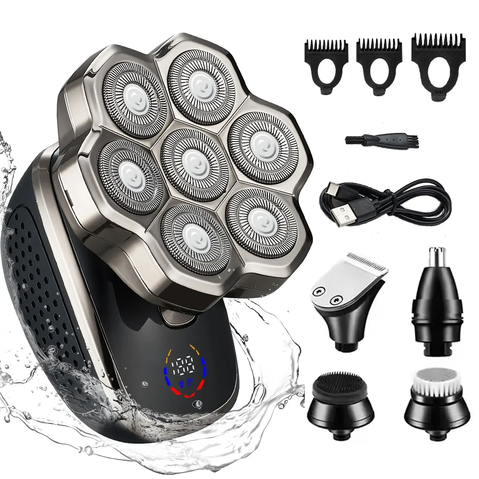 Rasoir électrique 9D pour hommes, affichage numérique, étanche, Machine à tête chauve, couteau à aspiration magnétique, couteau à barbe, 2025