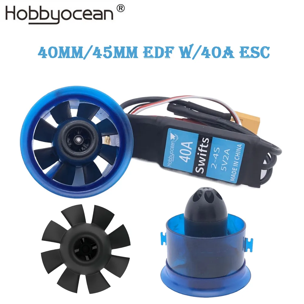 Hobbyocean 40mm 45mm 6500KV 8600KV Brushless Motor 3S/4S EDF 8 Baldes CCW/CW Ducted fan system for RC Airplane Model Jet Plane