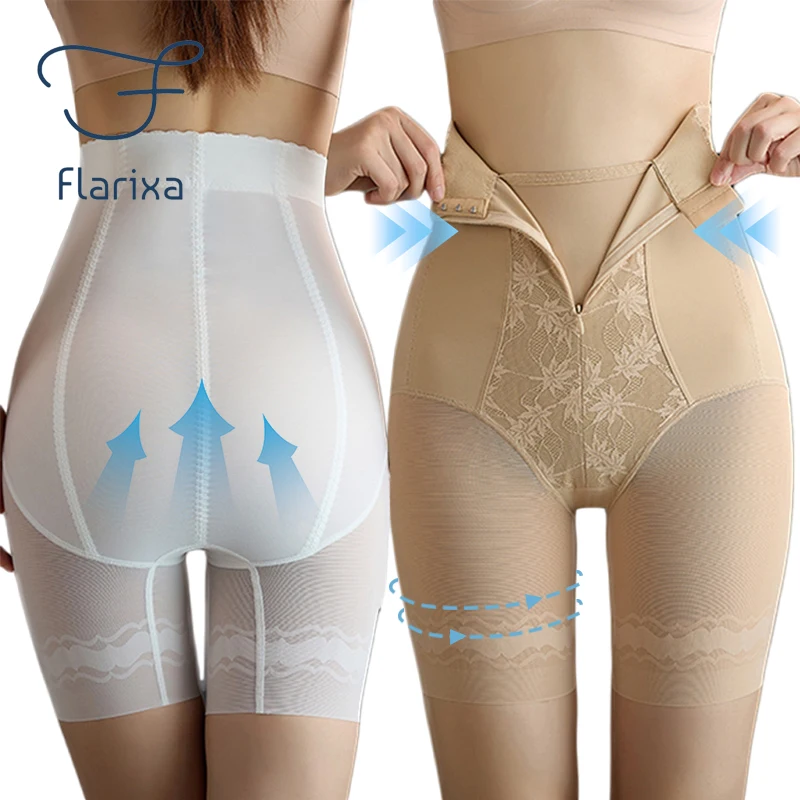 Flarixa Lace Waist Trainer Body Shaper Tummy Slimming High Waist Flat Belly Panties Shapewear Women Tummy Control With Zipper