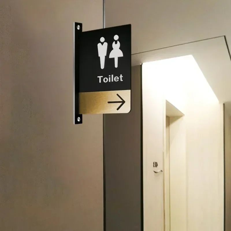 Restroom Reminder Sign Double-sided Men's and Women's Bathroom Signage Side-mounted Hotel Office Public WC Toilet Door Signs