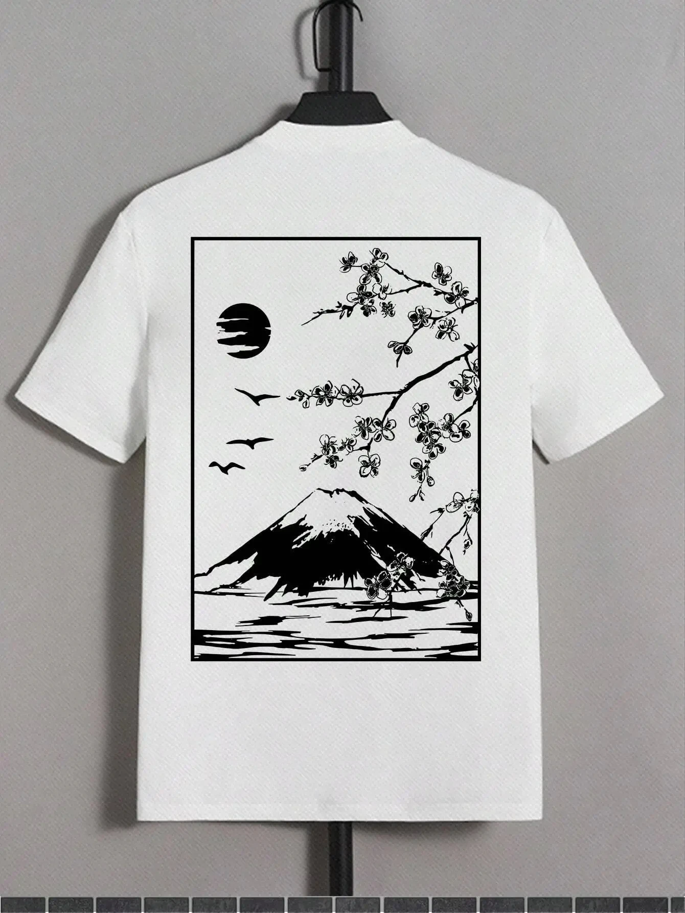 3D Printed Tokyo Sakura Mt. Fuji Business Card Summer Men\'s T-Shirt Casual Loose Breathable Crew Neck Short Sleeve Oversized Top