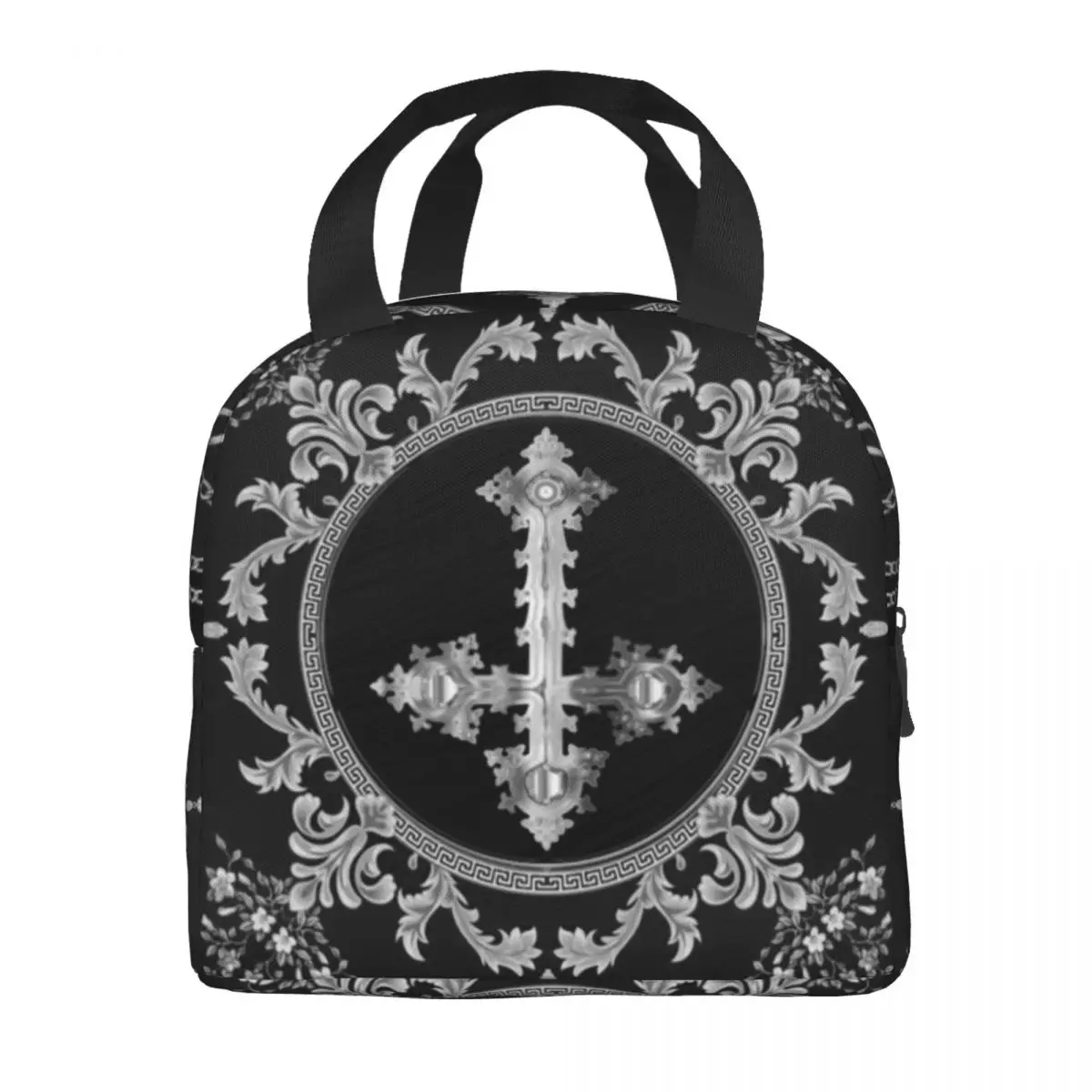 Borse per il pranzo isolate con Design anticcristo barocco per la scuola di lavoro Goth Gothic Art Resuable Cooler Thermal Lunch Box donna bambini