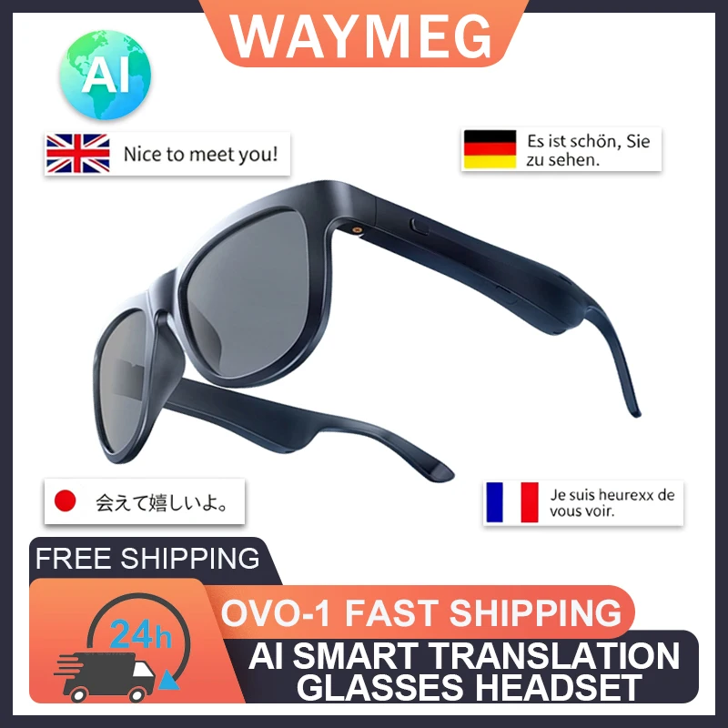 جديد OVO-1 AI نظارات الترجمة الذكية سماعات لاسلكية تعمل بالبلوتوث 6.0 سماعات النظارات الشمسية في الهواء الطلق سماعة الاستعداد الطويل #1