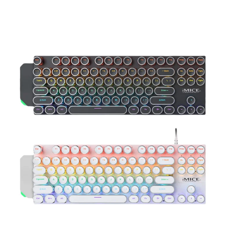 Gk800 Wired Usb 87-Key Mechanical Keyboard Punk Round Key Cap Mechanical Gamer Keyboard Shine Through Keycap All-Key Punch-Free