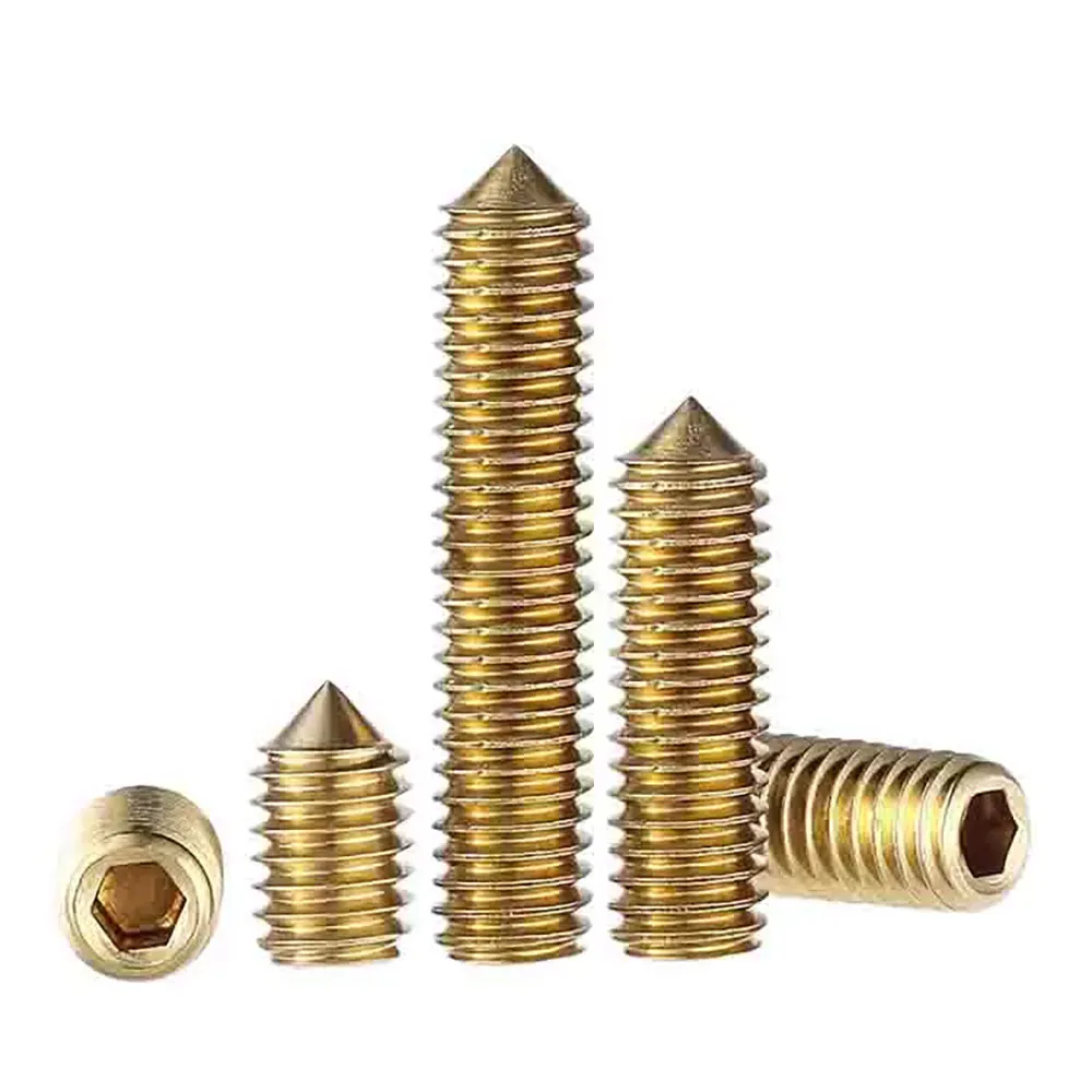 10/20pcs M3 M4 M5 M6 Brass Headless Screws Hex Hexagon Socket Allen Head Tapered End Tip Machine Meter Top Wire Fastening Bolts
