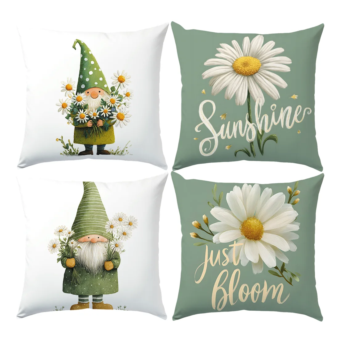

45x45cm Summer Daisy Dwarf Old Man Sunshine Pillow Covers Living Room Sofa Cushion Cover Soft Home Decorations
