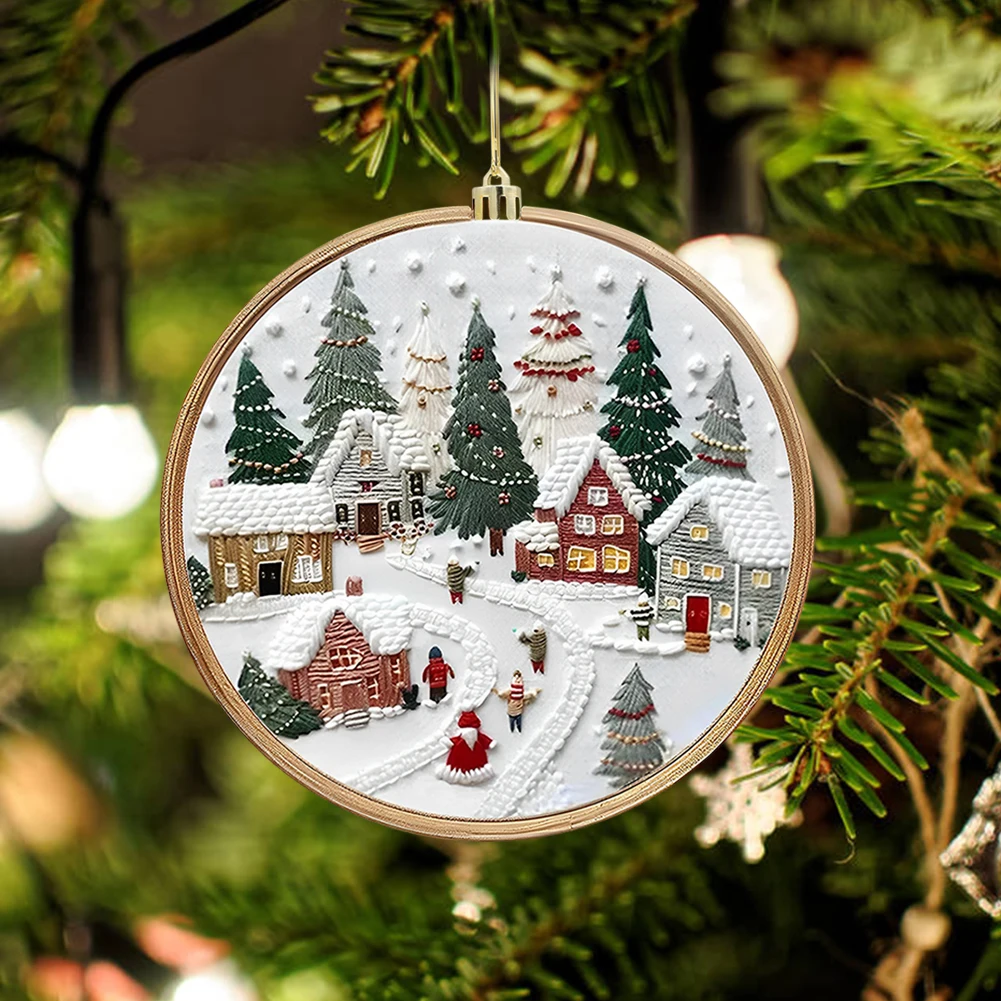 Kit de broderie au point de croix de Noël pour débutants, comprend des fils de gril de cerceau, artisanat d'art de couture fait à la main, bricolage