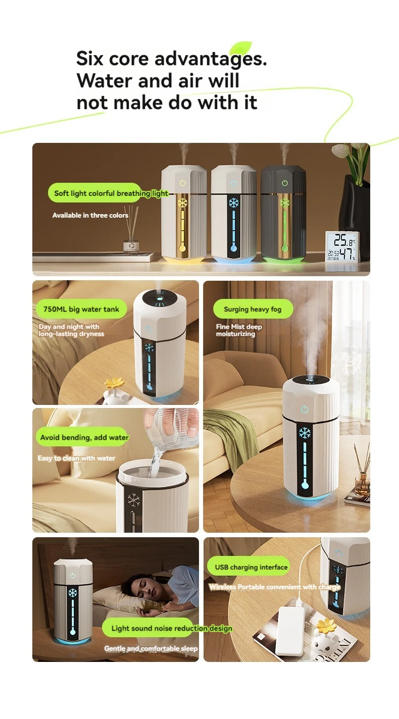USB Silent Antibacterial Humidifier Large Capacity 750 Efficient Humidifier Household Car Air Humidifier Moisturizer