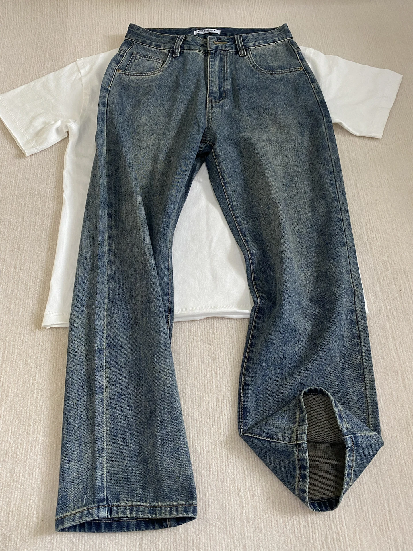 

Retro Blue Waed Knife Men's Jeans High Street Vibe CleanFit Flared Straight Leg Casual Wear Durable Loose Fit Summer