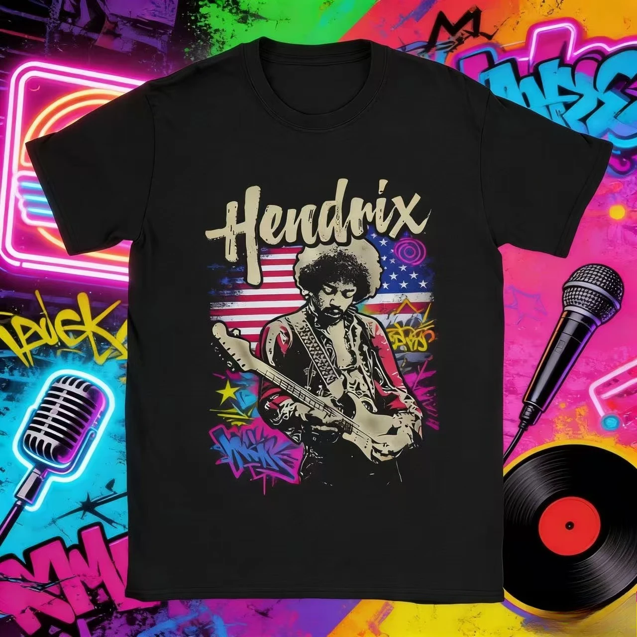 

2025 Summer Jimi Hendrix Graphic T-shirt Psychedelic Rock Art Graphic T-shirt Men's Cotton Casual Round Neck T-shirt Y2k