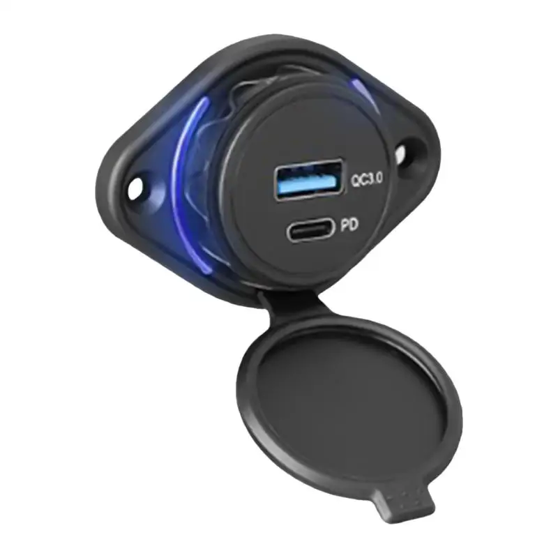 

Автомобильное зарядное устройство 12/24 В с выдвижной крышкой Автомобильный автобус Лодка Зарядное устройство с двумя портами USB Разъем питания 2 порта PD Type-C Адаптер питания для автомобиля RV Грузовик