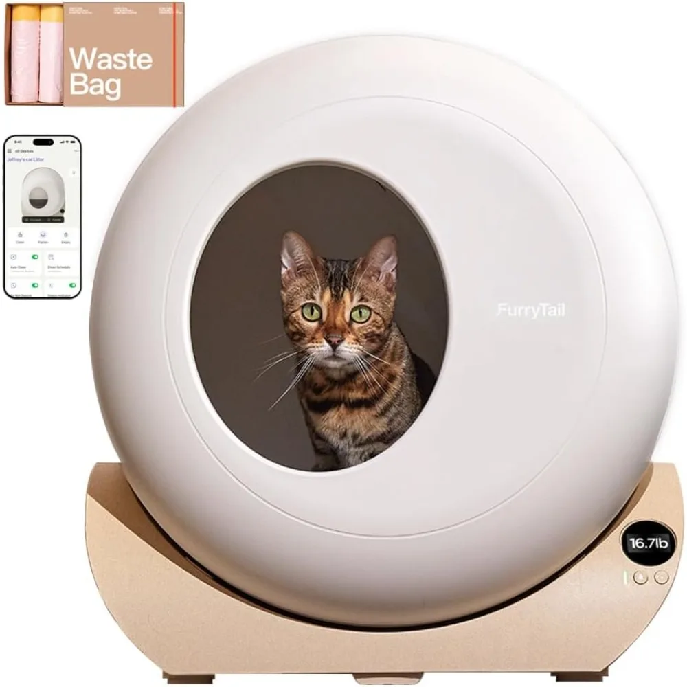 Self Cleaning Litter Box with APP - Automatic Cat Litter Box for All Your Cats, Odor Control, Large Wastes Bin Capacity