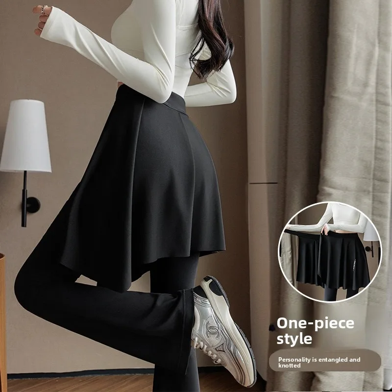 Women Slim Flap Yoga Pants Layered Skirt Hip Cover Daily Outfit