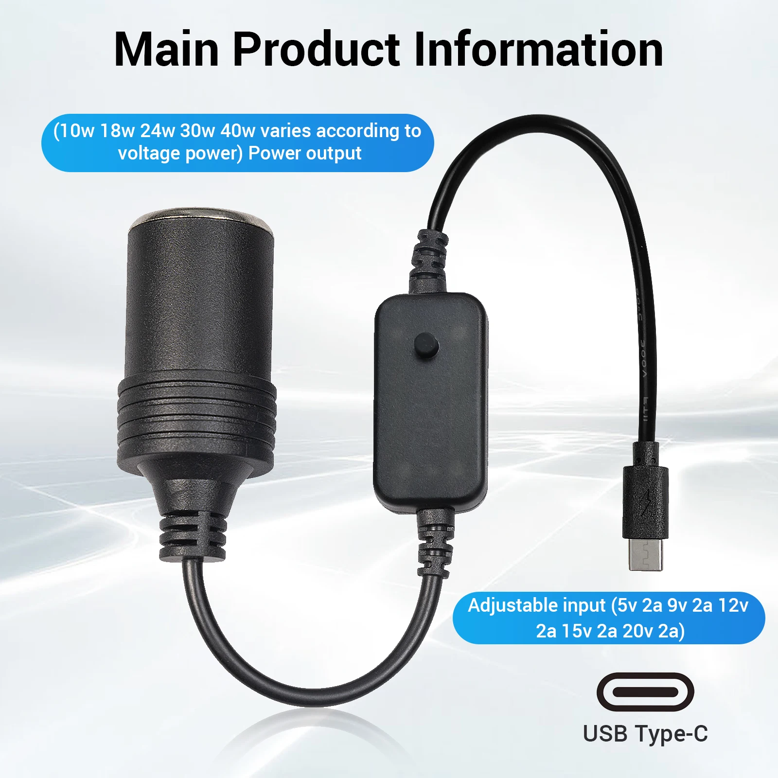 Car Cigarette Lighter Conversion Adapter Type-C Converter Car Cigarette Lighter Socket Power Cord Adapter