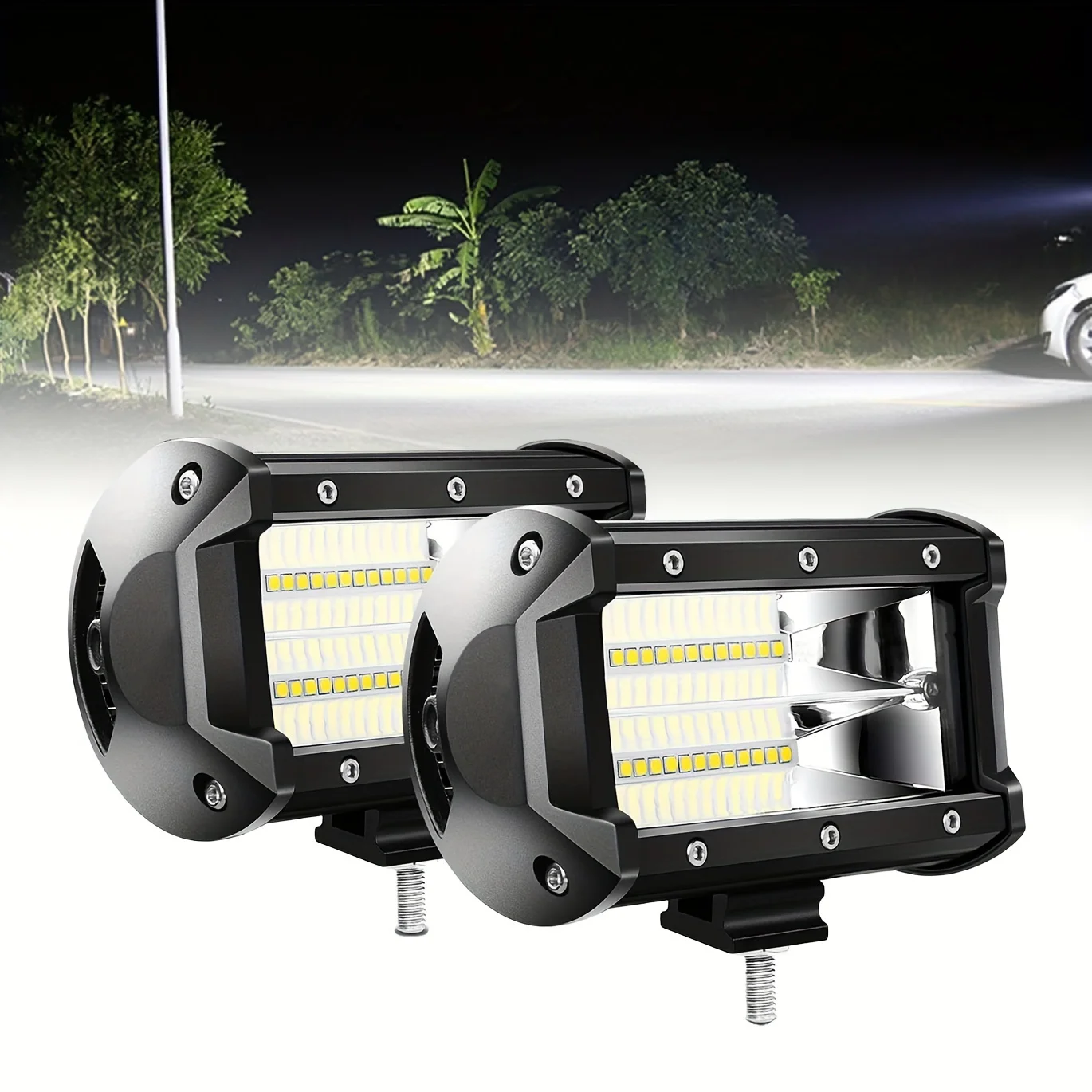 

2 шт. 5-дюймовые двухрядные светодиодные фары-балки 3000+ люмен для внедорожников, грузовиков, джипов, квадроциклов, UTV, SUV, лодок и морского транспорта
