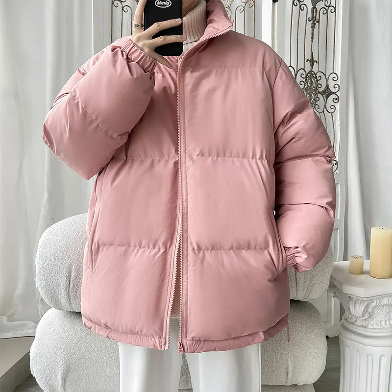 Simple Design Mens Fashion Winter Thick Puffer Jacket Stand Collar Zipper Warm Parkas Outwear Harajuku Colorful Bubble Coats