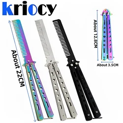 Foldable Comb Stainless Steel Practice Training Butterfly Knife Comb Beard Moustache Brushe Salon Hairdressing Styling Tool