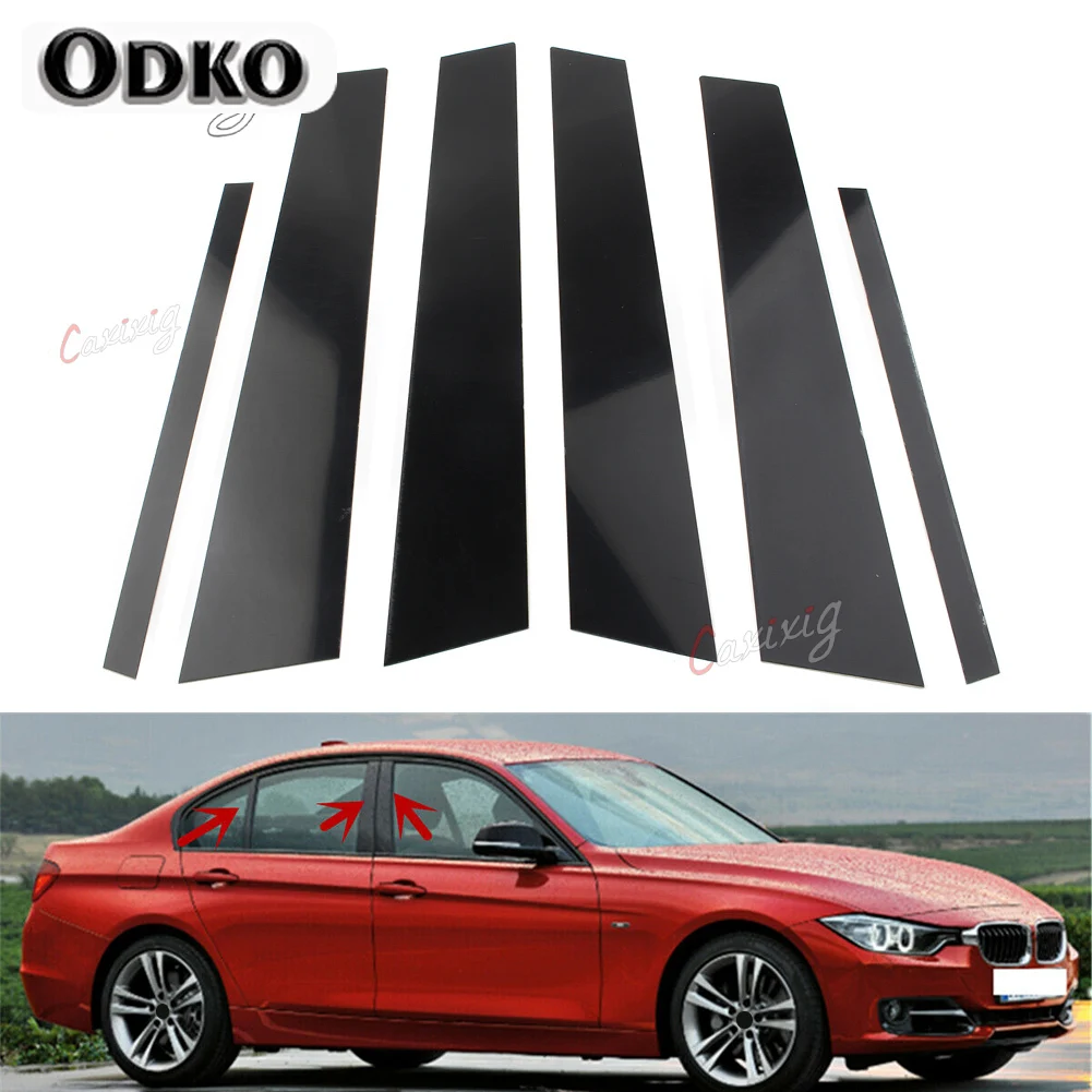 6Pcs/Set Car Sticker Pillar Posts Door Window Panel Covers Trim Decor For BMW F30 3Series 2012 2013 2014 2015 Gloss Black