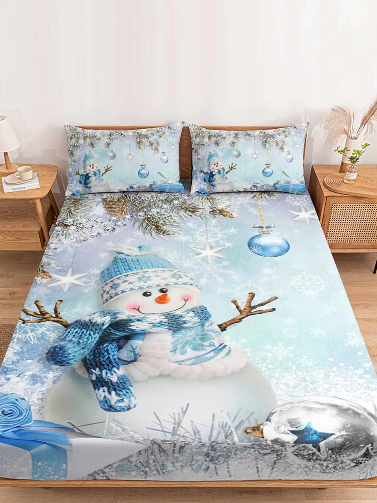 

Christmas Shirt Leaf Pineapple Ball Snowman Fitted Sheet Mattress Cover Four Corners Elastic Band Bed Sheet With Pilllowcase