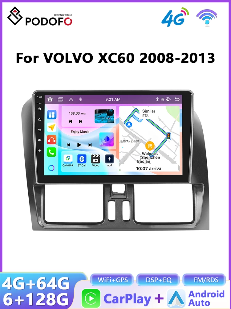 Podofo Draadloze Carplay Android Auto Radio voor VOLVO XC60 2008-2013 Auto Intelligent Systeem 6 + 128G WIFI GPS Navigatie Autostereo - afbeelding 2