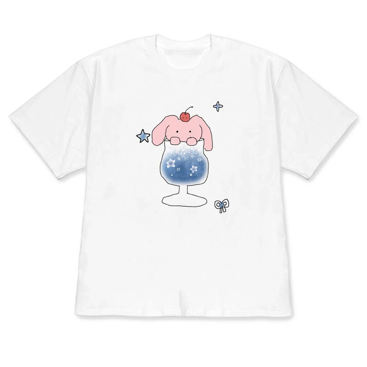 Korean Kawaii Pink Bunny Graphic T-shirt Short Sleeve for Wome Men Cute Casual & Versatile Black Crew Neck Tee Top Minimalist