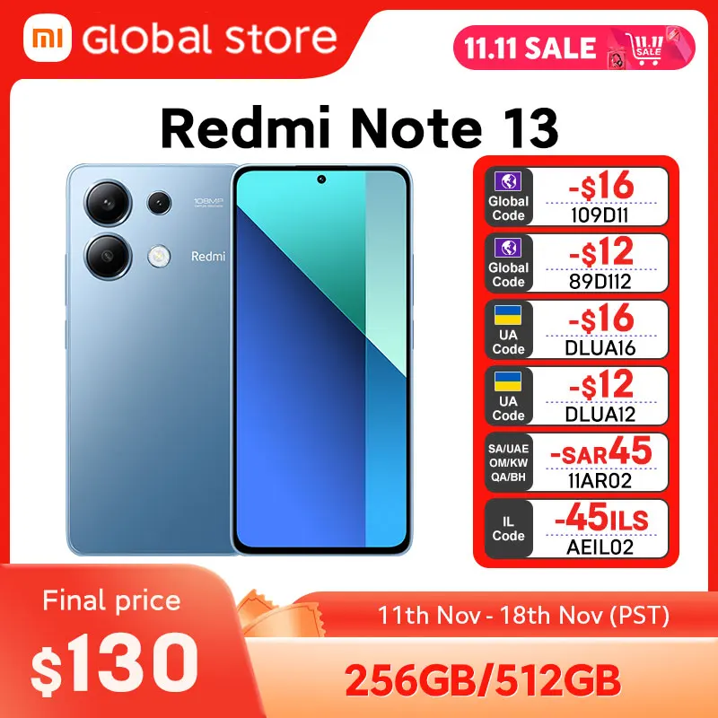 Global Version Xiaomi Redmi Note 13 Smartphone Snapdragon 685 108MP Camera 6.67" FHD+ AMOLED display 33W fast charge 120Hz