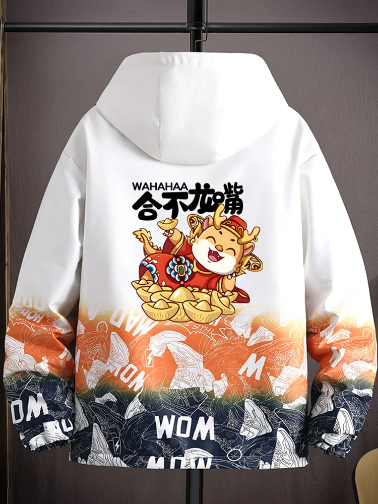 

Dragon Year Hooded Jaet Men's Autumn Winter Thiened Fce Workwear Jaet Teenage Top Youth Trendy Polyester Fabric