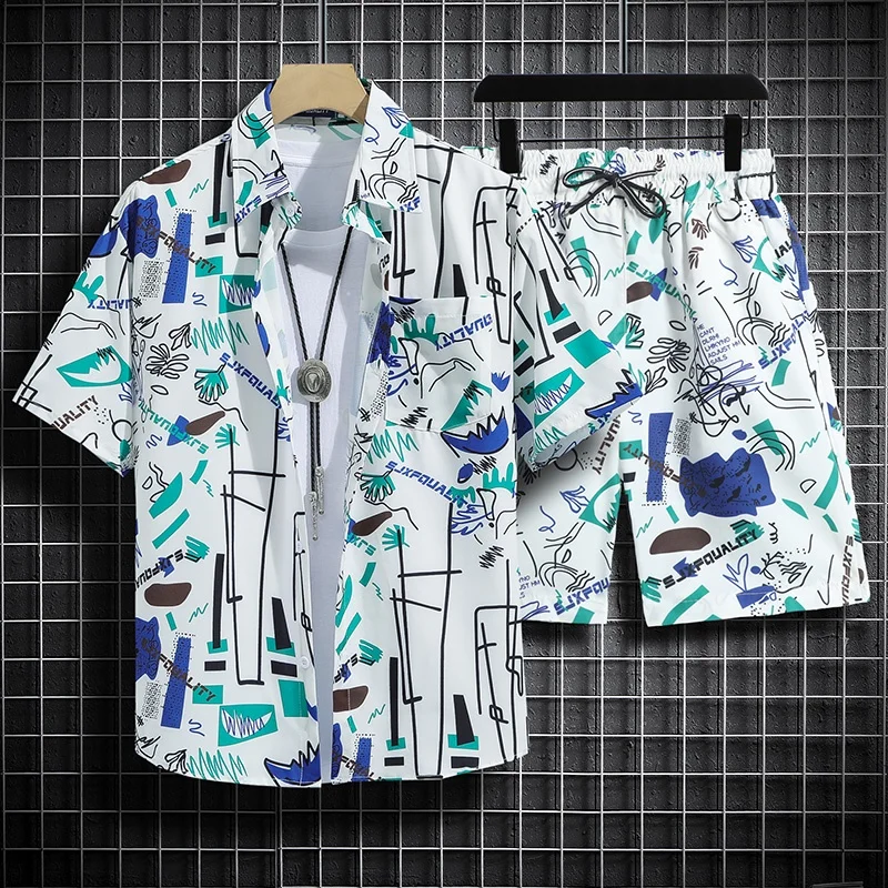 Short Sleeve Floral Shirt Beach Suit Suit Men\'s Seaside Travel Clothes Hawei Style Thai Travel Couple Casual Tops