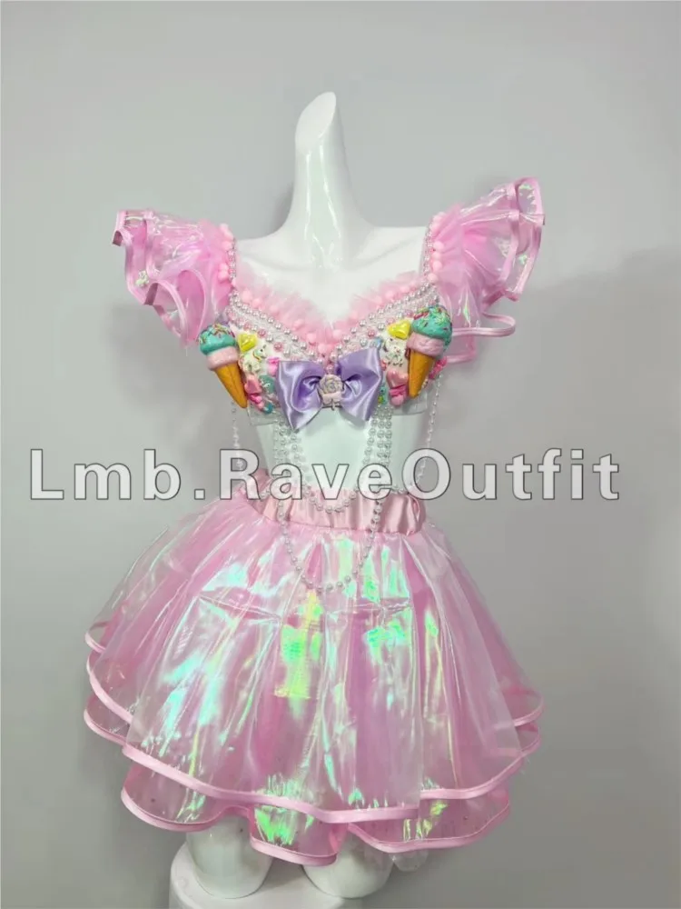 

Candy Sweetheart Nightclub Performance Dress Pink Ice Cream Cartoon Stage Costume
