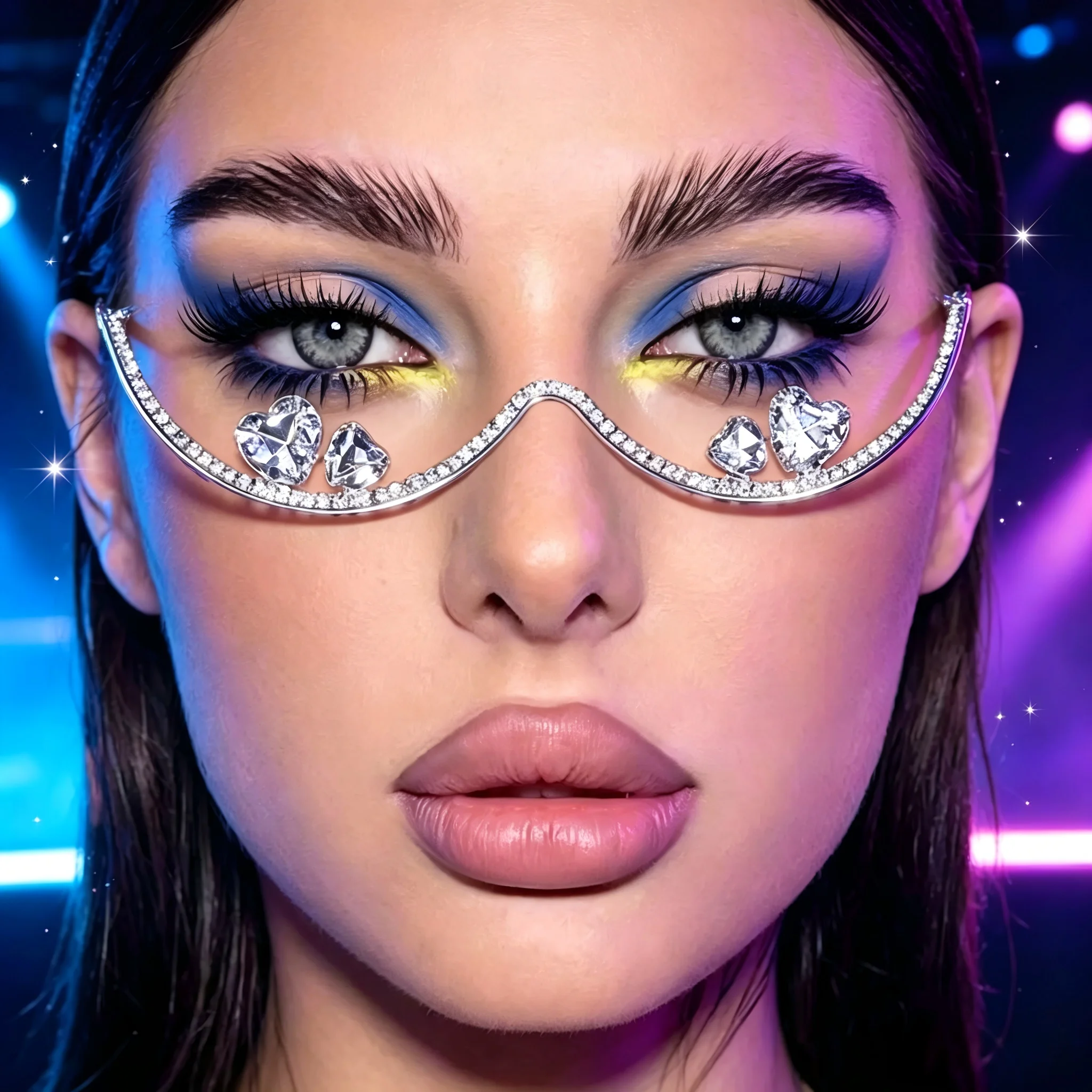 Luxury Rhinestone Double Heart Decor Glasses Frames Y2K Women Fashion Face Jewelry Cosplay Party Dance Accessory