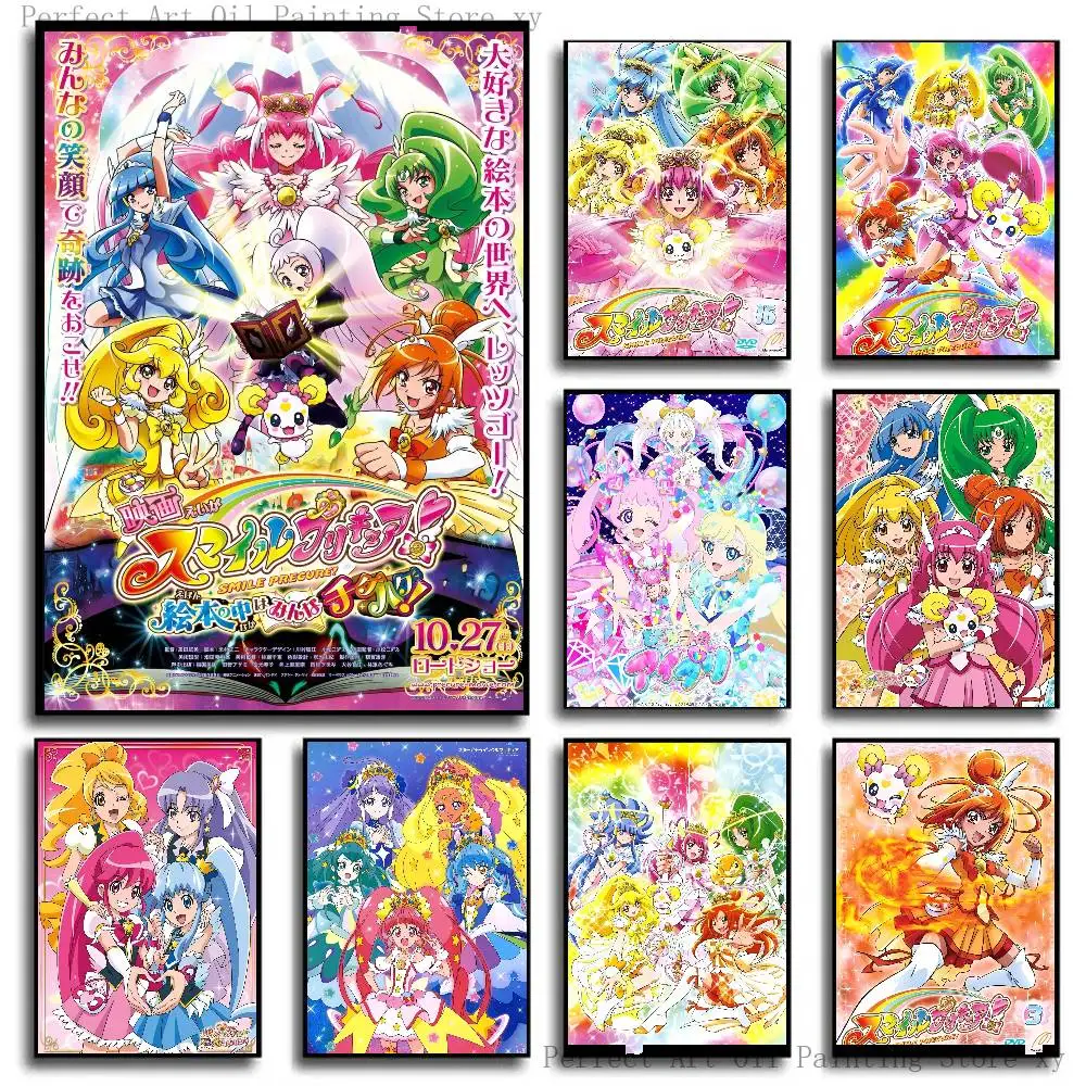 Smile Precure Niedliches Anime-Poster Selbstklebende Kunst für Zimmereingang Restaurant Wanddekoration Kunstgemälde