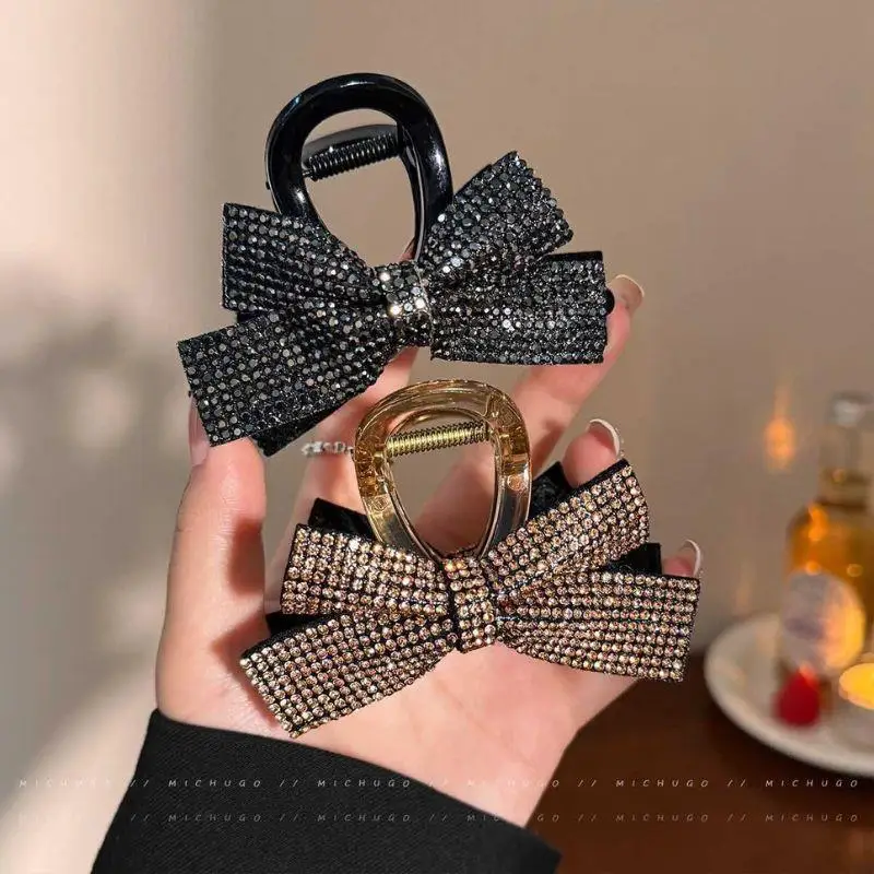 

Black Champagne Color Rhinestone Hair Clip For Women Elegant High Ponytail Shark Clip Fashion Hair Clamp Bow Hair Accessories