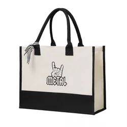 Canvas Gift Shopping Bag  Metalhead Devil Horns Festival Band Canvas Large Capacity Bag Customizable Quality Gifts