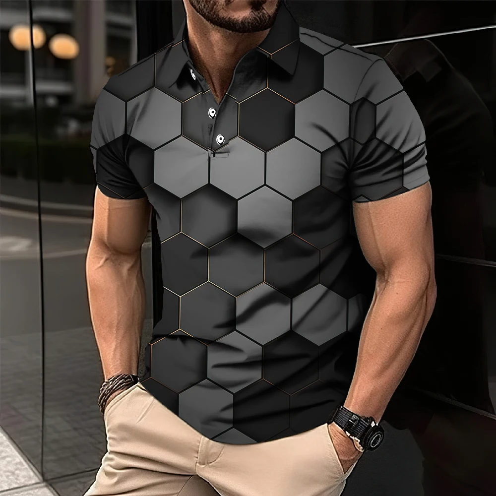 

Funny Men's Polo Shirt Geometric Pattern 3d Print Simple Man Top Daily Casual T-Shirts Loose Oversized Clothing Golf Shirt