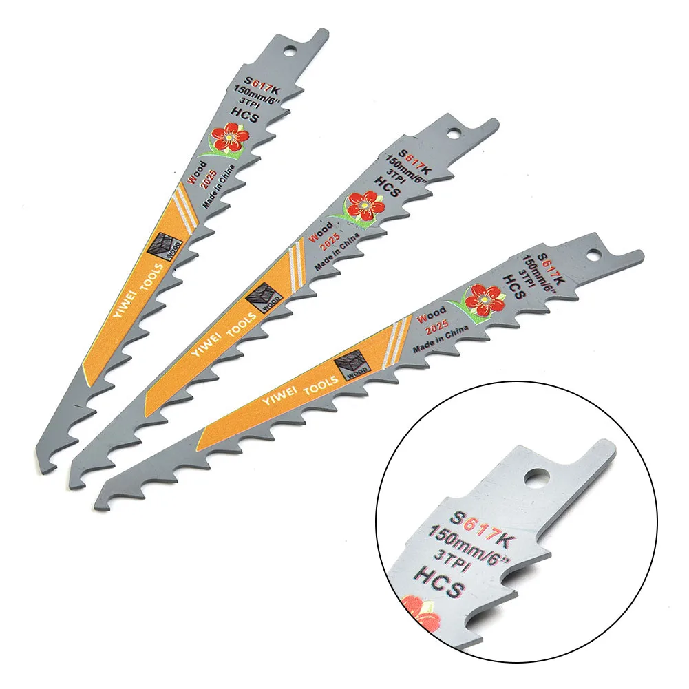 3pcs 3TPI HCS Reciprocating Saw Blades 150mm 6 Inches Durable-Saw Blades HCS Saber Saw Handsaw Multi Saw Blade For Cutting Wood