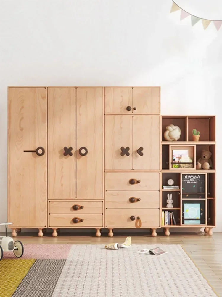Forest Deer Children's Solid Wood Wardrobe Girls' Storage Cabinet Locker Small Apartment Furniture
