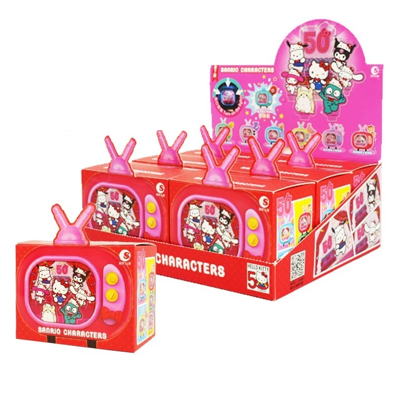 Sanrio hello kitty 50o aniversário portátil tv kuromi brilho caixa cega retro colecionável moda decoração presente