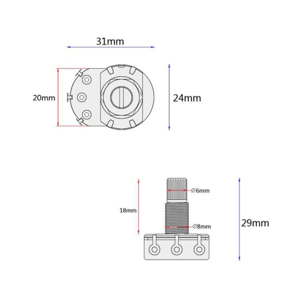 

A250k Potentiometer Guitar Audio Tone Control Split Shaft Coarse Knurling Volume Electric Guitar Replacement Gp111