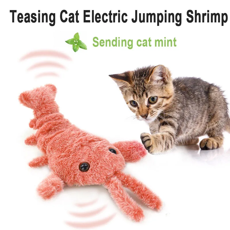 Pet Toy Electric Simulation Lobster Jumping Cat Toy Shrimp Moving Toy USB Charging Funny Plush Toys For Dog Cat Kid Washable Toy